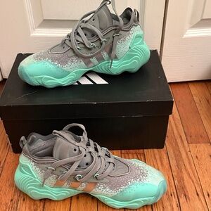 adidas Trae Young Kids Mint Green and Gray Wave Runner Sneakers